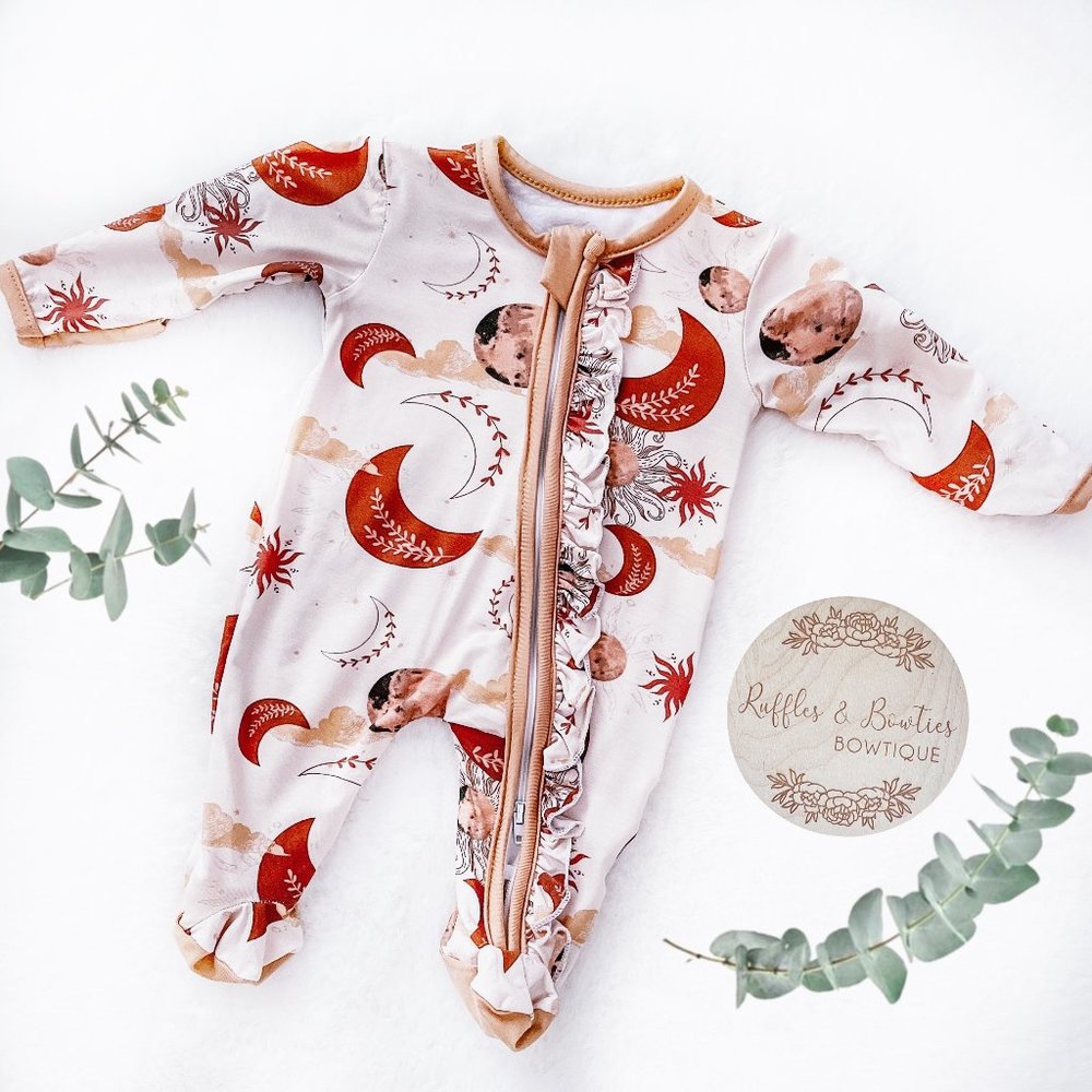 Infant Girls Boho Bamboo Sleepers/Rompers | 2 Way Zipper | Convertable Hands